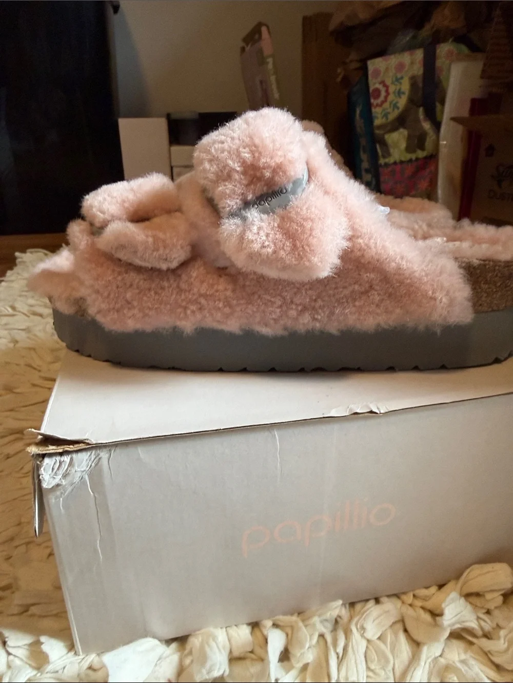 Birkenstock pink Arizona big buckle papillio teddy